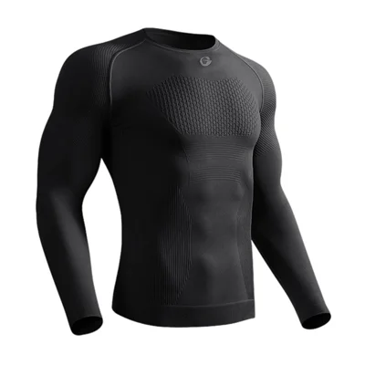 GOLOVEJOY JS07 Haut d'entraînement à séchage rapide pour hommes Tights de compression à manches longues haute élasticité - Noir / M