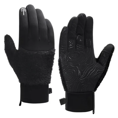 DY58 Herren Winterthermohandschuhe, rutschfeste, fleecegefütterte, winddichte Fahrrad- und Motorrad-Touchscreen-Handschuhe – Schwarz