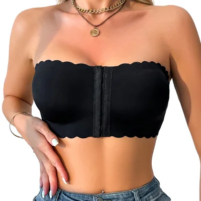 ZERILUNA Sexy Wave Edge Seamless Invisible Bra with Front Closure Push Up Strapless Brassiere