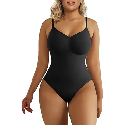 Body moldeador de nailon + poliamida con calzoneta, tirantes ajustables y cintura alta - Negro / 3XL