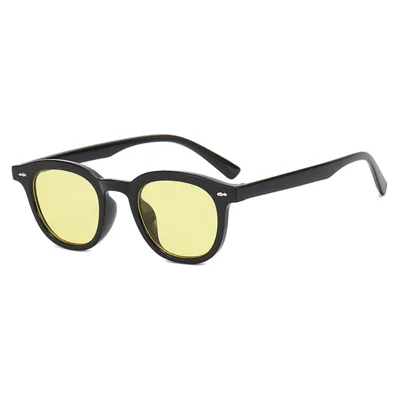 2306 Piccolo Telaio Rotondo Occhiali da Sole Classici Decorazione Rivet Occhiali da Sole Unisex Stile Vintage - Nero / Giallo