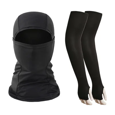 Outdoor Sun Protection Ice Silk Arm Sleeves with Balaclava Face Mask Set for Cycling Climbing Running - Black