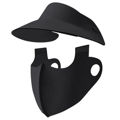 Outdoor Running Sun Protection Full Face Mask Hat Ice Silk UV Shield Wide Brim Visor Cap + Mask - Black