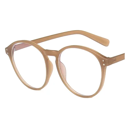 Round Frame Glasses Metal Hinge Blue Light Blocking Eyewear for Digital Eye Strain Relief Eyeglasses - Khaki