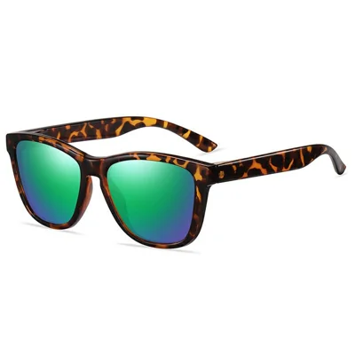 3039 Fashion Men Polarized Sunglasses for Driving UV Protection Anti Glare Square Frame Eyewear - Tortoiseshell / Blue-Green Lens