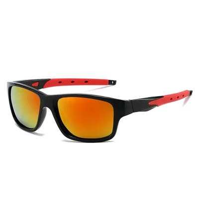8519 Outdoor Photochromic Sunglasses UV400 Protection Wrap-Around Sport Eyewear - Black + Red / Red Mirrored Lens