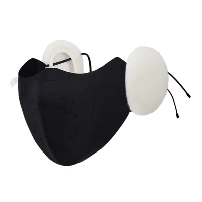 DKZ46 Winter Warm Face Mask with Ear Muffs Windproof Breathable Face Cover for Outdoor Cycling - Black