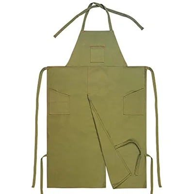 Long Apron Stain-Resistant Multi-Pocket Canvas Split-Leg Work Apron with Adjustable Neck Strap - Green
