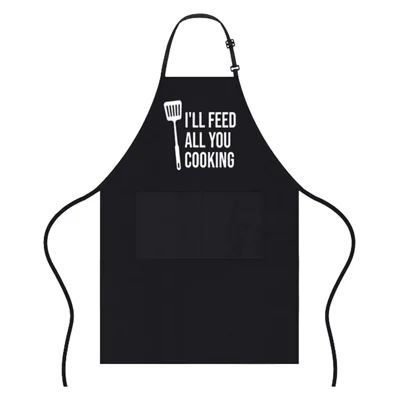 Humorous Letter Print Polyester Apron Stain Resistant Unisex for Kitchen Baking BBQ - Black
