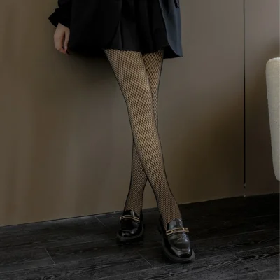 120g Doppelschichtige Fischnetstrumpfhose, dick gefüttert mit Fleece, warm für Herbst / Winter - Mittlere Maschenweite