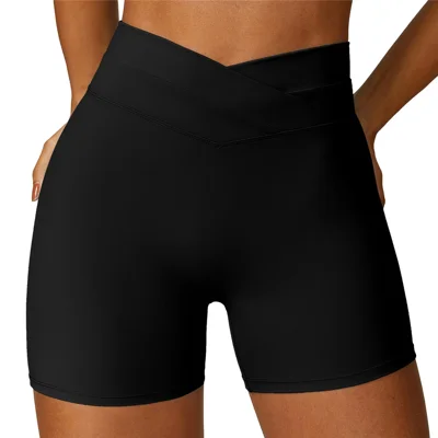 8578 Women's High Waist Tights Shorts Butt Lifting Workout Running Yoga Short Pants - Black / S