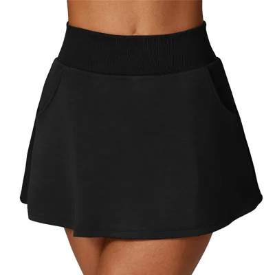 8582 Women's High Waisted Yoga Skirts with Pockets for Workout Athletic Golf - Black / S