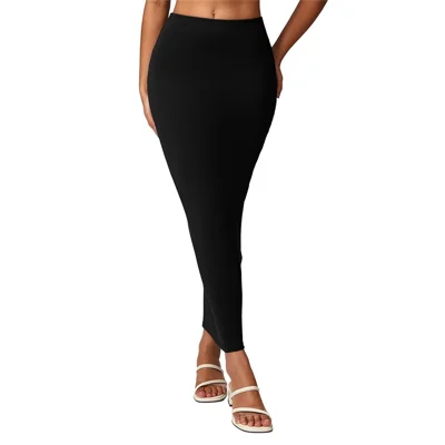 8713 Long Maxi Skirt Slim Stretch High Waist Bodycon Yoga Beach Dress Cover Up - Black / S