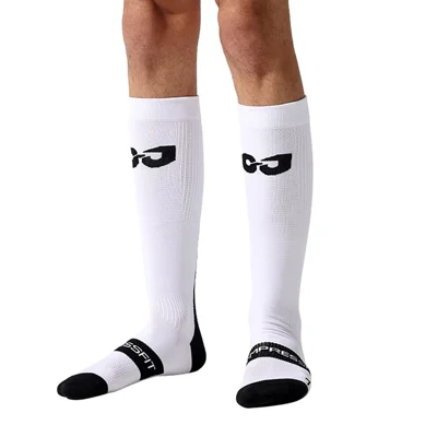 GOLOVEJOY DWZ13 Reflective High Tube Sports Socks Compression Socks for Men Women - White / Size 40-44