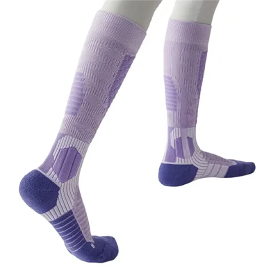 XAOMUYG L Size 40-45 Wool Blend Ski Socks Professional Winter Warm Thick Compression Long Tube Socks for Skiing Sports - Purple