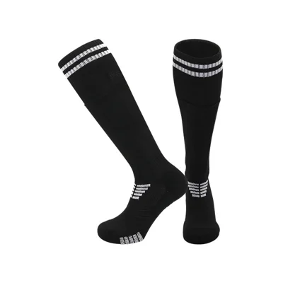 Calcetines Profesionales de Fútbol PORFIN con Bolsillo para Protectores Tibiales, Calcetines Deportivos Antideslizantes y Transpirables de Tubo Largo - Negro / Blanco para Niños