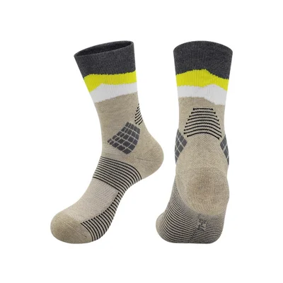 Calcetines de senderismo de lana PORFIN, calcetines transpirables antibacterianos hasta la pantorrilla, antideslizantes, para trekking al aire libre, deportes de montaña - Camel / Adulto L