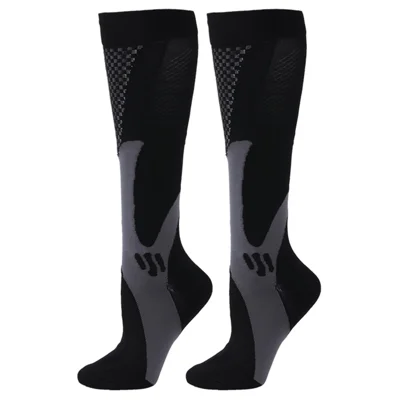 1 Pair Knee-High Socks Men Women Elastic Compression Socks for Running Cycling Sports - Black / XXL