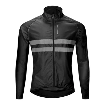 WOSAWE Reflective Cycling Jersey for Men Women Waterproof Long Sleeve Zipper Jacket - BL215/B Black|Asian L/European M