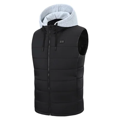 M868 Winter 15-Zone Heated Hooded Vest 3 Temperature Settings 7.4V USB/DC (without Power Bank) - Gray Hat L