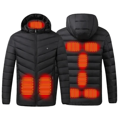 Veste chauffante en coton à capuche à manches longues avec 9 zones de chauffage (sans batterie) - Noir / M