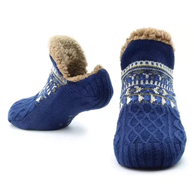 1 Pair Jacquard Autumn Winter Floor Socks Home Warm Anti-Slip Snow Ground Socks Slipper Socks - Blue M