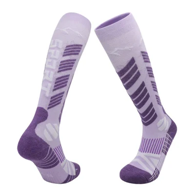 PORFIN 1 Pair Professional Ski Socks High Performance Wool Blend Moisture Wicking Anti Slip Unisex - Light Purple / Dark Purple M Size (34-38)