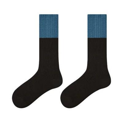 1 Pair For Women Autumn Winter Fashion Mid Calf Socks Breathable Seamless Cotton Socks - Brown+Blue