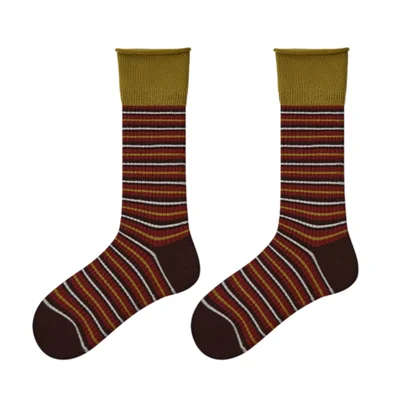 1 Pair Sports Striped Mid Calf Socks for Women Seamless Stitching Breathable Cotton Socks, One Size - R9115