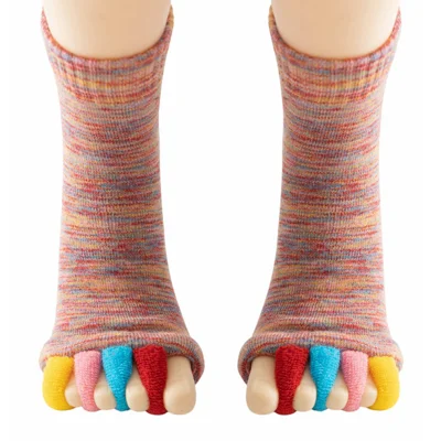 1 Pair Yoga Five Toe Separator Socks Breathable Anti Friction Bunion Corrector Mid Calf Socks, One Size - Multi-Pink
