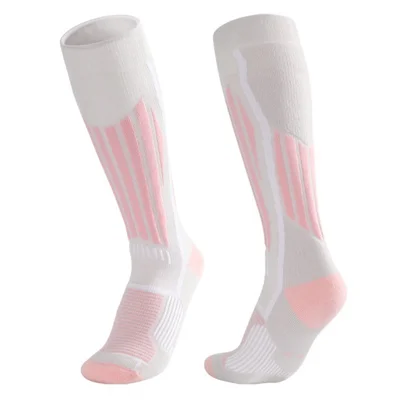 DWZ20 High Tube Skiing Socks Men Women Winter Thick Compression Socks for Outdoor Hiking Cycling - Pink+White/M