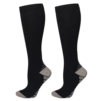 1 Pair High Compression Socks Circulation Knee High Socks Yoga Sports Hiking Running Stockings - Black Grey / S