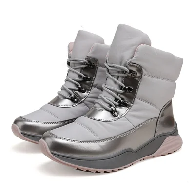 Women Snow Boots 3cm Heel TPR Anti-Slip Faux Plush Lining Rain Resistant Lace Up Mid Calf Footwear for Travel - 36