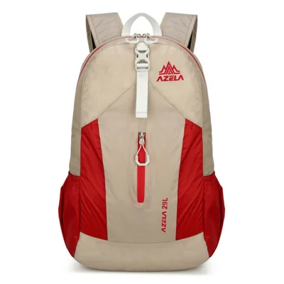 AZELA A1342 Lightweight Nylon Foldable Backpack Outdoor Hiking Climbing Travel Daypack - Khaki+Red
