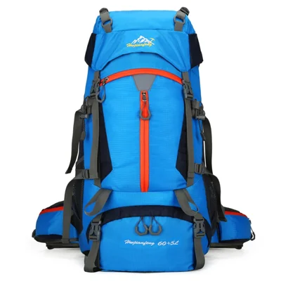 65L Wanderrucksack mit großer Kapazität, wasserabweisende Campingtasche, multifunktionaler Reiserucksack – Babyblau