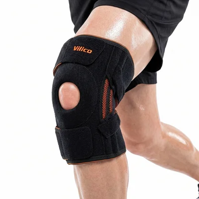 VILICO AB168 1 Peça Joelheira Desportiva com Suporte de Mola, Joelheira de Compressão para Corrida, Ciclismo, Fitness - Preto+Laranja