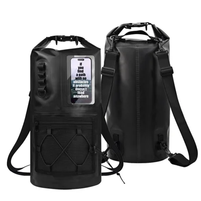 20L Roll Top PVC Dry Bag IPX6 Waterproof Backpack with Clear Window for Surfing Kayaking - Black