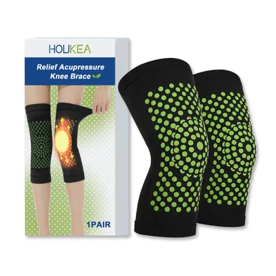 HOUKEA 1 Paire de Genouillère Respirante Tricotée Élastique Thermique Support pour Basketball Vélo Course