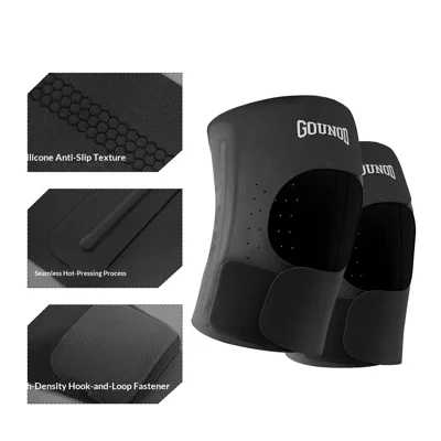 GOUNOD HX011 1 paire de genouillères ultra-minces avec soutien à ressort en os de poisson à mémoire de forme, antidérapantes à motif en nid d'abeille en silicone pour la course à pied et la randonnée - Noir / S