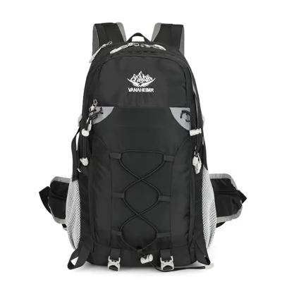 VANAHEIMR 2640 20-35L Lightweight Hiking Backpack with Breathable Back Support Waterproof Nylon for Outdoor Trekking Camping - Black