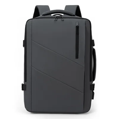 VANAHEIMR 26055 Laptop-Rucksack mit erweiterbarem Fassungsvermögen und USB-Ladeanschluss, wasserabweisender Business-Tagesrucksack für Pendeln und Reisen – Grau