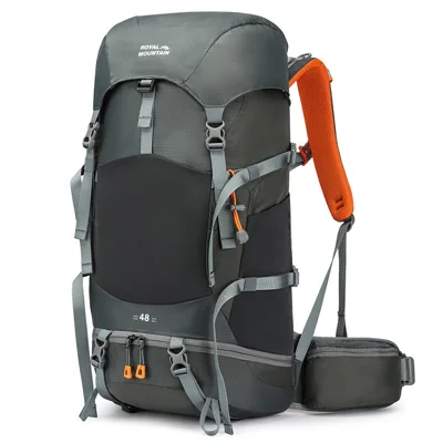 ROYAL MOUNTAIN 50L Hiking Backpack Water-Resistant Nylon Suspended Back System Pack for Hiking Travel Camping - Dark Gray