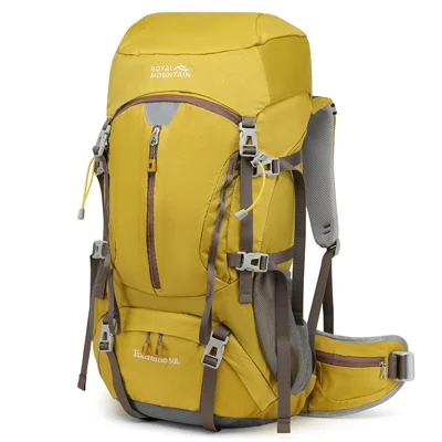 ROYAL MOUNTAIN 1202 50L Wanderrucksack Nylon Tragesystem mit Luftzirkulation, wasserabweisend für Wandern, Trekking, Camping – Gelb