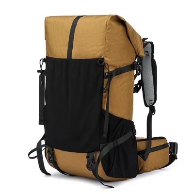 1311 30L-40L Expandable Hiking Backpack Water-Repellent Roll-Top Pack for Outdoor Travel Cycling - Brown
