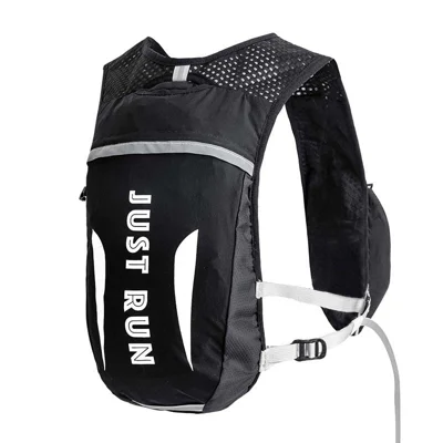 JUST RUN 5L Hydration Running Backpack Vest Breathable Nylon Mesh Reflective Cushioned Straps for Marathon Running - Black