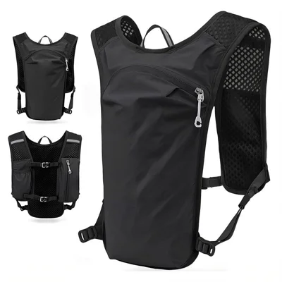 Hydration Backpack 3D Mesh Back Panel Emergency Whistle Reflective Strips Water Resistant Running Vest for Cycling Running Hiking - Black