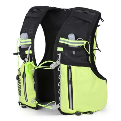 PATLOG 668 8L Hydration Backpack Lightweight Nylon Reflective Multi-Pocket Vest Pack for Hiking Marathon Trail Running - Black/S