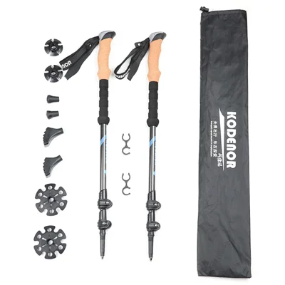 KODENOR KDN-001 2Pcs Carbon Fiber Trekking Pole Collapsible 3 Sections Hiking Stick with External Lock - Blue