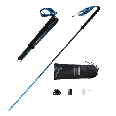 KODENOR 4-Section Carbon Fiber Foldable Trekking Pole 110cm Ultra Light Collapsible Hiking Poles - Blue