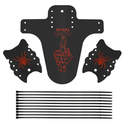 MUQZI Bike Mudguard with Cable Ties Fixed Gear Folding Bicycle Fender Set, 1 Large + 2 Small - Red